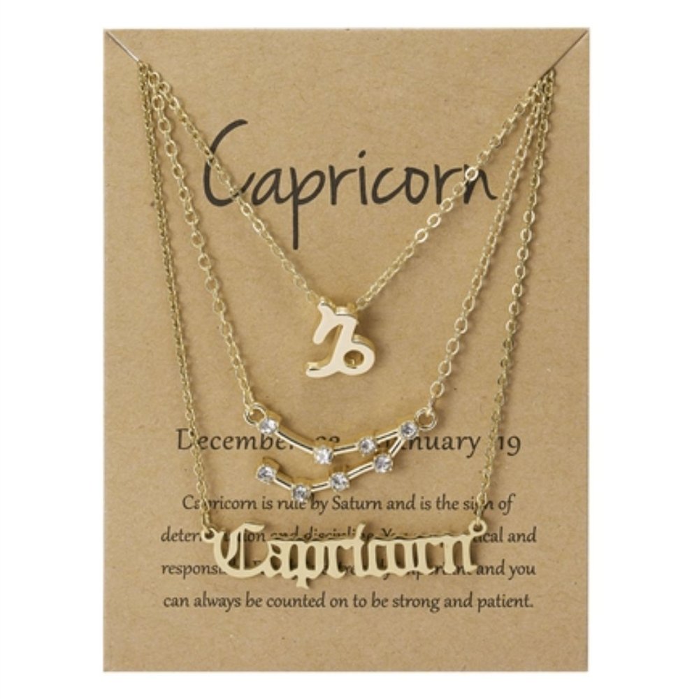Capricorn Astrology Horoscope Sun Sign 3 PC Gold Dipped Chain Necklace NEW - Picture 3 of 4